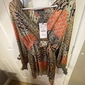 Zara Vibrant Orange and Black Patterned dress